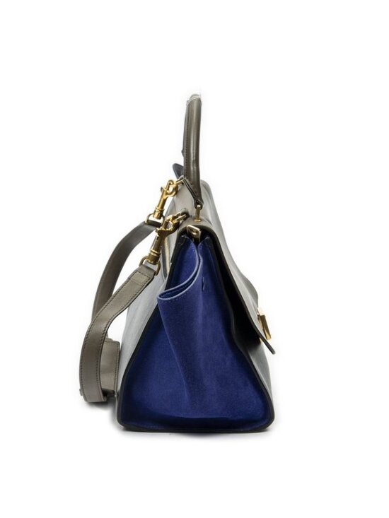 Celine Small Tricolor Trapeze Black Blue Brown Calfskin Leather - Picture 4 of 10